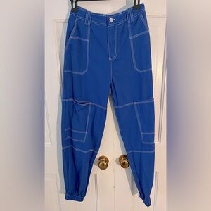 EDIKTED Royal Blue Cargo Joggers With Multiple Pockets. Size (S).